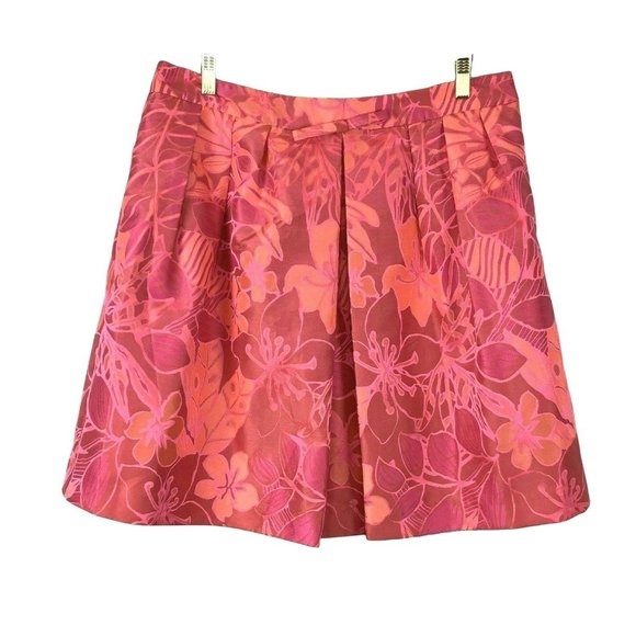 Asos Skirt size 14 US A-Line Pockets Floral Hibiscus Pink Lined Back Zipper - Picture 2 of 5